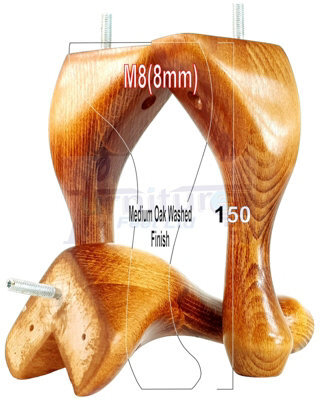 L&F Queen Anne Wooden Legs 150mm High Set Of 4 Medium Oak Wash Replacement Furniture Feet Chairs Sofas Footstools M8 (8mm) - image 1