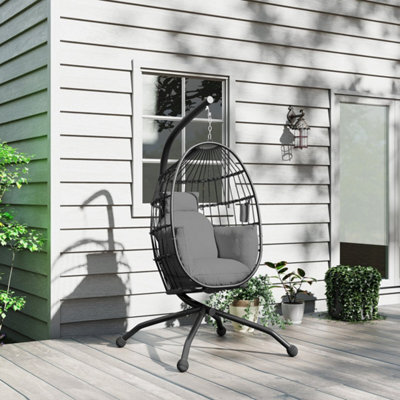 Dark Grey Hanging Egg Chair With Folding Basket, Outdoor Indoor - image 1