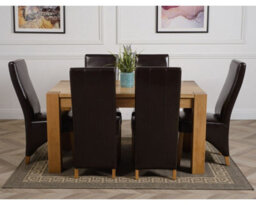 That's Furniture Kuba 150 X 85 Cm Chunky Medium Oak Dining Table And 6 Chairs Dining Set With Lola Brown Leather Chairs - thumbnail 2