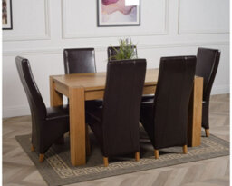 That's Furniture Kuba 150 X 85 Cm Chunky Medium Oak Dining Table And 6 Chairs Dining Set With Lola Brown Leather Chairs - thumbnail 3