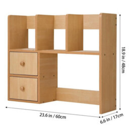 Natural Wood Colour - 60Cm - Basic Creative Wooden Desktop Bookshelf Organizer Office Desk Storage Shelf Tidy Rack - thumbnail 2