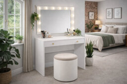 Impact Furniture Dressing Table White Narrow Small Desk With Drawer Storage Gold Knob Handles Red - thumbnail 2