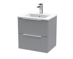 Hudson Reed Fluted Wall Hung 2-Drawer Vanity And Minimalist Basin, Contemporary Sink Vanity Unit, Satin Grey, 500mm - thumbnail 5