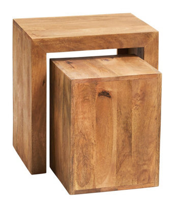 Hommoo Solid Light Mango Wood Cubed Nest Of 2 Tables In Matt Finish - image 1