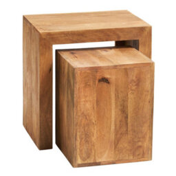 Hommoo Solid Light Mango Wood Cubed Nest Of 2 Tables In Matt Finish - thumbnail 4