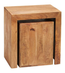 Hommoo Solid Light Mango Wood Cubed Nest Of 2 Tables In Matt Finish - thumbnail 2