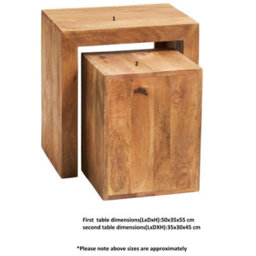 Hommoo Solid Light Mango Wood Cubed Nest Of 2 Tables In Matt Finish - thumbnail 3