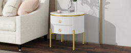 Matteo Marble-Effect Side Table With Gold Legs And 2 Adjustable Drawers - White - thumbnail 5