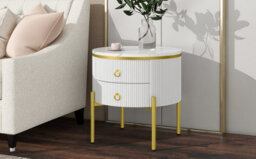 Matteo Marble-Effect Side Table With Gold Legs And 2 Adjustable Drawers - White - thumbnail 8
