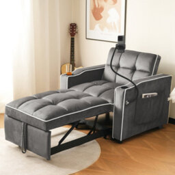 Matteo 3-In-1 Expandable Single Sofa Bed For Small Spaces - Recliner, Armchair & Sleeper With Drink Holders, Dark Grey - thumbnail 2