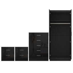 Reflect 2 Door Mirror Wardrobe, 5 Drawer Chest, 2X 2 Drawer Bedsides - Black Gloss & Black Oak - Modern Bedroom Furniture Set - thumbnail 6