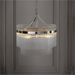 Loops 5 Light Ceiling Pendant & 2X Matching Wall Lamps - Polsihed Nickel Decorative Glass Rod Shades - thumbnail 4