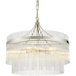 Loops 5 Light Ceiling Pendant & 2X Matching Wall Lamps - Polsihed Nickel Decorative Glass Rod Shades - thumbnail 2
