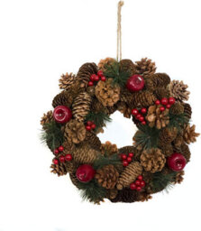 GreenBrokers Premium Quality Christmas Hanging Wreath 32Cm- Festive Pine Cone Display With Red Berries - thumbnail 7