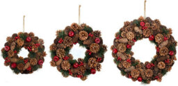 GreenBrokers Premium Quality Christmas Hanging Wreath 32Cm- Festive Pine Cone Display With Red Berries - thumbnail 8