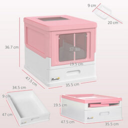 Pawhut Hooded Cat Litter Box, Pet Toilet W/ Scoop, Tray - Pink - thumbnail 3