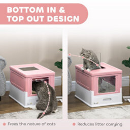 Pawhut Hooded Cat Litter Box, Pet Toilet W/ Scoop, Tray - Pink - thumbnail 5