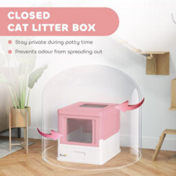 Pawhut Hooded Cat Litter Box, Pet Toilet W/ Scoop, Tray - Pink - thumbnail 6