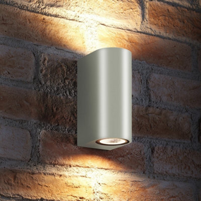 Auraglow Ip44 Outdoor Double Up & Down Wall Light - Silver - Warm White - image 1