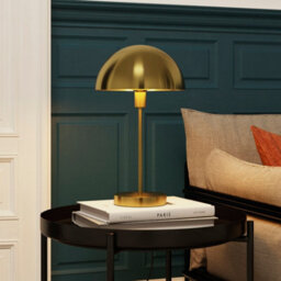 GoodHome Songor Modern Round Brushed Satin Brushed Brass Effect Eco Halogen Table Lamp - thumbnail 1
