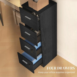 4 Drawer File Cabinet Locking Filing Cabinet Black Wood Effect - thumbnail 4