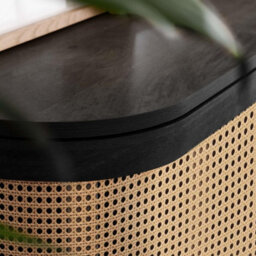 3 Door Rattan Sideboard Curved Black Cupboard Birlea Sark Storage Cabinet - thumbnail 4