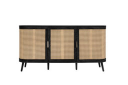 3 Door Rattan Sideboard Curved Black Cupboard Birlea Sark Storage Cabinet - thumbnail 6