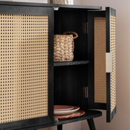 3 Door Rattan Sideboard Curved Black Cupboard Birlea Sark Storage Cabinet - thumbnail 5