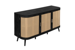 3 Door Rattan Sideboard Curved Black Cupboard Birlea Sark Storage Cabinet - thumbnail 8
