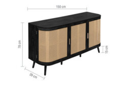 3 Door Rattan Sideboard Curved Black Cupboard Birlea Sark Storage Cabinet - thumbnail 9