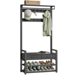 Songmics Vasagle Hall Tree With Bench And Shoe Storage, Hallway Coat Rack With Shoe Bench, 2 Fabric Drawers, 10 Hooks - thumbnail 3