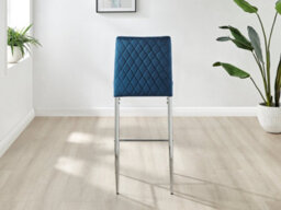 Furniturebox Set Of 2 Milan Navy Diamond-Stiched Soft Touch Velvet Silver Chrome Leg Padded Counter Stools - thumbnail 5