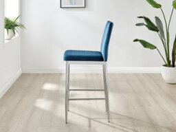 Furniturebox Set Of 2 Milan Navy Diamond-Stiched Soft Touch Velvet Silver Chrome Leg Padded Counter Stools - thumbnail 4