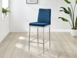Furniturebox Set Of 2 Milan Navy Diamond-Stiched Soft Touch Velvet Silver Chrome Leg Padded Counter Stools - thumbnail 2