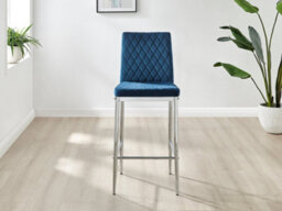 Furniturebox Set Of 2 Milan Navy Diamond-Stiched Soft Touch Velvet Silver Chrome Leg Padded Counter Stools - thumbnail 3