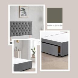 Grey Plush Fabric 6Ft Super King Bed Frame With 20 Inch Chesterfiled Headboard And 2 Drawers - thumbnail 3
