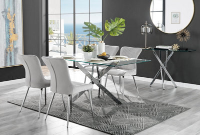 Furniturebox Uk Leonardo 4 Table And 4 Light Grey Nora Silver Leg Chairs - image 1