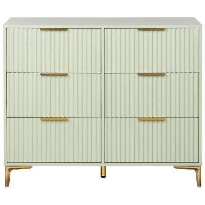 Wyld and Coco Luxehome Green Mdf Chest Of Drawers - 6 Drawer Fluted Front, Gold-Tone Handles, Slim Iron Legs - image 1