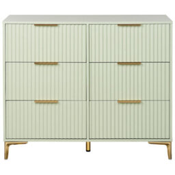 Wyld and Coco Luxehome Green Mdf Chest Of Drawers - 6 Drawer Fluted Front, Gold-Tone Handles, Slim Iron Legs - thumbnail 1