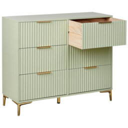 Wyld and Coco Luxehome Green Mdf Chest Of Drawers - 6 Drawer Fluted Front, Gold-Tone Handles, Slim Iron Legs - thumbnail 5