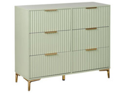 Wyld and Coco Luxehome Green Mdf Chest Of Drawers - 6 Drawer Fluted Front, Gold-Tone Handles, Slim Iron Legs - thumbnail 3
