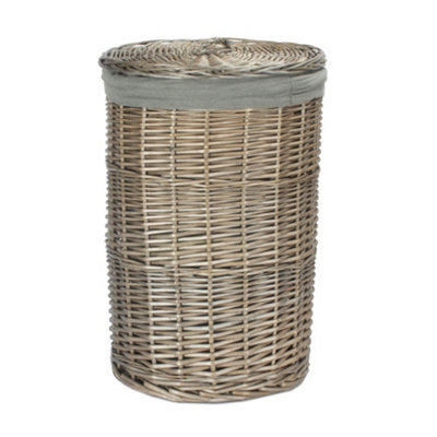 Red Hamper H035Gry/1 Small Antique Wash Round Linen Basket With Grey Sage Lining