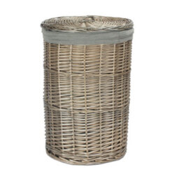 Red Hamper H035Gry/1 Small Antique Wash Round Linen Basket With Grey Sage Lining - thumbnail 1