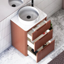 Royal Bathrooms Avenza 600mm Terracotta Clay Floor Standing Countertop Bathroom Vanity Unit 3 Drawer With Art Round Basin - thumbnail 5
