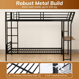 Costway Bunk Bed With Desk Single Over Single Loft Bed With Guardrail - thumbnail 5