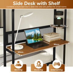 Costway Bunk Bed With Desk Single Over Single Loft Bed With Guardrail - thumbnail 3