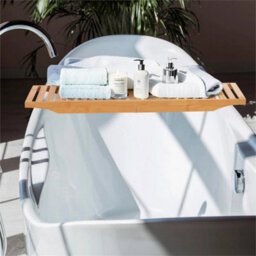 Bamboo Bath Tub Rack Foldable Adjustable Tray Caddy Organiser Natural - thumbnail 3