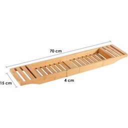Bamboo Bath Tub Rack Foldable Adjustable Tray Caddy Organiser Natural - thumbnail 2