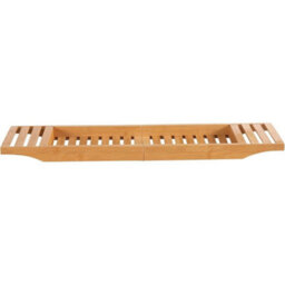 Bamboo Bath Tub Rack Foldable Adjustable Tray Caddy Organiser Natural - thumbnail 5