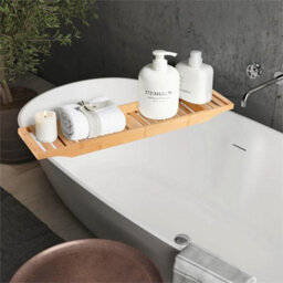 Bamboo Bath Tub Rack Foldable Adjustable Tray Caddy Organiser Natural - thumbnail 4